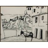 Alfred Frederic Krenz DONKEY OUTSIDE A VILLA signed and dated 1970 felt tip pen on paper 23 by 32cm