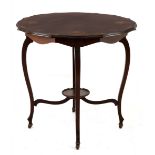 AN EDWARDIAN MAHOGANY AND INLAID OCCASIONAL TABLE the shaped, moulded and inlaid circular top
