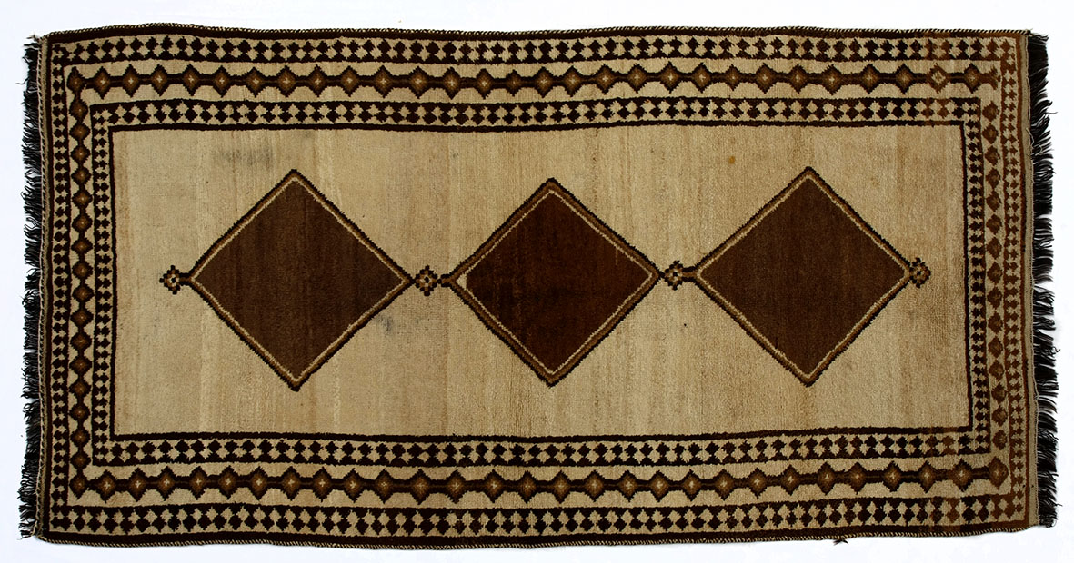 A GABEH RUG, SOUTH WEST PERSIA, MODERN the ivory field with three diamond medallions depicted in