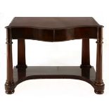 A VICTORIAN MAHOGANY CONSOLE TABLE, 19TH CENTURY the moulded serpentine-shaped top above a pair of