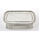 A VICTORIAN SILVER SNUFF BOX, EDWARD SMITH, BIRMINGHAM, the rectangular body with ribbed band and