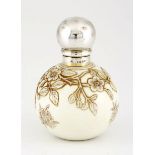 A SILVER MOUNTED CAMEO-CUT PERFUME BOTTLE, THOMAS WEBB & SONS the circular body decorated with