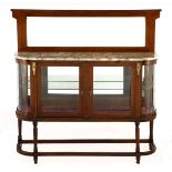 A VICTORIAN MAHOGANY MARBLE-TOPPED DISPLAY CABINET the D-shaped top surmounted by a mirrored