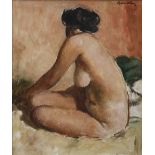Robert Broadley NUDE signed oil on canvas laid down on board 34,5 by 29,5cm