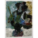 Theo Tobiasse L'HOMME AU PHONOGRAPHE lithograph printed in colours, inscribed with the title in