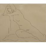 François Krige RECLINING NUDE signed ink on card 22 by 26cm