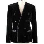 AN ESCADA VELVET JACKET A glamorous vintage jacket in black velvet and satin trim. Double breasted