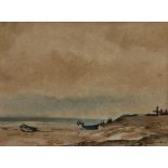 Nerine Desmond FISHING BOATS ON THE BEACH signed watercolour on paper 28 by 37cm