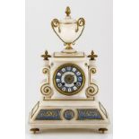 A French White Marble Mantel Clock by Japy Freurs, 19th Century the 108cm dial applied with black