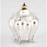 AN EDWARDIAN SILVER TEA CADDY, JAMES DEAKIN & SONS, SHEFFIELD, NOT SUITABLE FOR EXPORT the fluted