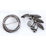TWO DANISH SILVER BROOCHES, MAX STANDAGER one of circular form comprised of three interwoven