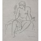 Maurice Charles Louis van Essche SEATED NUDE signed pen and ink on paper 26,5 by 23,5cm