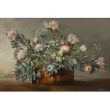 Gabriel Cornelis de Jongh STILL LIFE WITH PROTEAS signed and dated 59 oil on canvas 64 by 100cm
