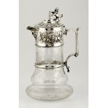 A VICTORIAN ELECTROPLATE-MOUNTED CLARET JUG, 19TH CENTURY the bulbous body of etched glass applied