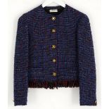 A CELINE TWEED SUIT A beautiful vintage purple and blue tone wool jacket and skirt with matching