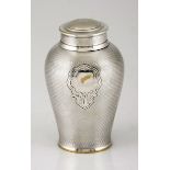 A FRENCH ELECTROPLATE TEA CADDY, CHRISTOFLE the inverted baluster body with engine-turned