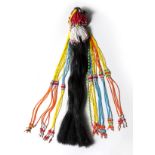 A SWAZI FERTILITY DOLL the stylised female figure with knotted horsehair wig, wire-bound body and