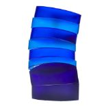 A CZECH SATIN BLUE-GLASS SCULPTURE, DESIGNED BY KOREJTKO, MODERN the irregularly stacked body of