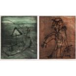 Fred Schimmel (South African 1928--2009) NO. 53 and UNTITLED, two monoprint and engraving, signed