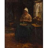 Cornelis Koppenol (Dutch 1865-1946) SEATED WOMAN PEELING POTATOES signed oil on canvas 47 by 38cm