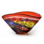 LUCA VIDAL (1976-): A STUDIO ART GLASS BOWL of compressed ovoid form, the clear glass with red,
