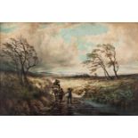 Edgar E. West (British 19th Century-) FIGURES ON THE OPEN ROAD signed watercolour on paper 67 by