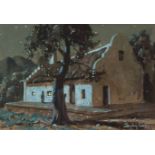 Sydney Carter (South African 1874--1945) A CAPE COTTAGE AT DUSK signed watercolour heightened with