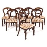 A SET OF EIGHT WILLIAM IV STYLE MAHOGANY BALLOON-BACK CHAIRS each shaped top rail centred by a