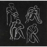 Walter Whall Battiss (South African 1906--1982) FOUR SEATED FIGURES linocut, signed and numbered