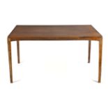 A ROSEWOOD TABLE, 20TH CENTURY the moulded rectangular top on square-section tapering legs 73cm