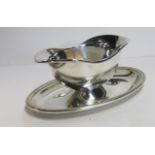 A FRENCH ELECTROPLATE ‘PERLES’ PATTERN GRAVY BOAT ON FIXED STAND, CHRISTOFLE of typical form with
