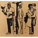 Peter Clarke (South African 1929--2014) FUN & GAMES linocut, signed, numbered 4/9 and inscried