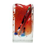 A CZECH SOMMERSO ART GLASS VASE, ATTRIBUTED TO JIRI BERANEK, MODERN of rectangular section, the