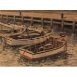 Eric Wale (South African 1900 --?) TWO BOATS MOORED signed watercolour over charcoal on paper 27