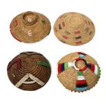 FOUR ZULU IMBENGE each imbenge of  typical form, one decorated with coloured grass patterns, the