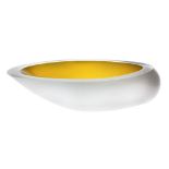 A CZECH SOMMERSO ART GLASS BOWL, DESIGNED BY ALES VALNER, MODERN of oval outline, the off centred