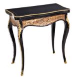 A FRENCH BOULLE EBONISED AND GILT-METAL CARD TABLE, CIRCA 1860 the shaped rectangular hinged top