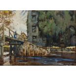 Sydney Carter (South African 1874--1945) A RIVER THROUGH A VILLAGE signed watercolour on paper 28 by