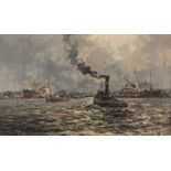 Marinus Johannes (de Jongere) Drulman (Dutch 1912-1977) ROTTERDAM, SLEEPBOAT signed; inscribed