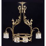 A  FRENCH GILT-METAL FOUR-LIGHT CHANDELIER, EARLY 20TH CENTURY each shade comprising tubular strings