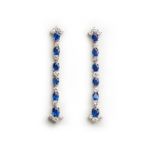 A PAIR OF SAPPHIRE AND DIAMOND PENDENT EARRINGS each designed as an articulated line of oval mixed-