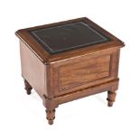 A VICTORIAN MAHOGANY COMMODE the hinged rectangular top with a gilt-tooled leather-inset surface