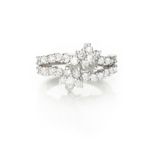 A DIAMOND RING designed to the centre as two undulating rows of claw-set brilliant-cut diamonds