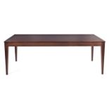 A  MAHOGANY DINING TABLE MANUFACTURED BY PIERRE CRONJE, LATE 20TH CENTURY the rectangular top