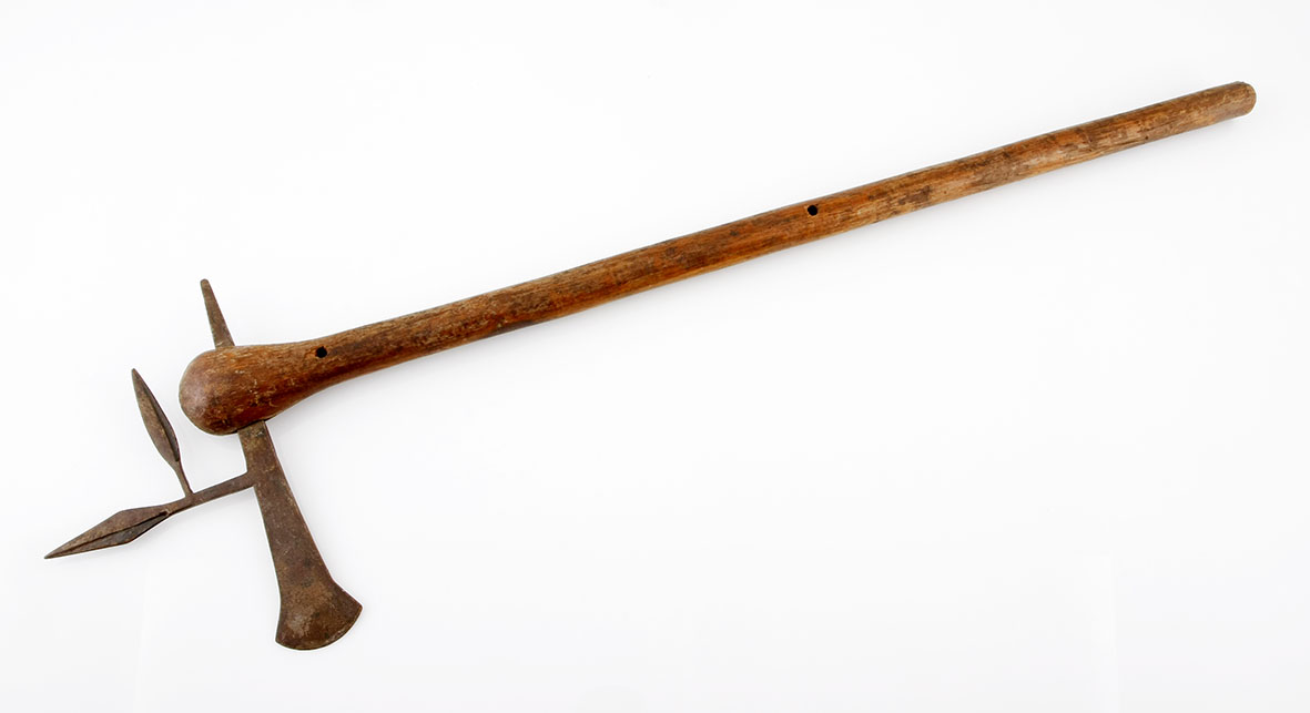 AN AXE, DEMOCRATIC REPUBLIC OF CONGO the blade with incised geometric patterns 74,5cm long