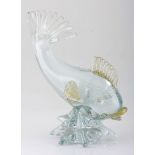 A MURANO GLASS FIGURE OF A FISH, 20TH CENTURY of clear glass internally decorated with white