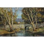 Don (Donald James) Madge (South African 1920-1997) RIVERSCENE signed oil on board 60 by 90cm