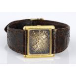 A LADY'S GOLD-PLATED WRISTWATCH, OMEGA DE VILLE quartz, the square embossed gilt and brown dial