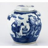 A CHINESE EXPORT BLUE AND WHITE GINGER JAR, LATE 19TH CENTURY the tapering ovoid body painted with a