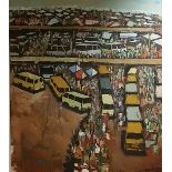 Adolf Tega (South African 1985-) TOWNSHIP SCENE signed and dated 2015 oil and sand on canvas 160